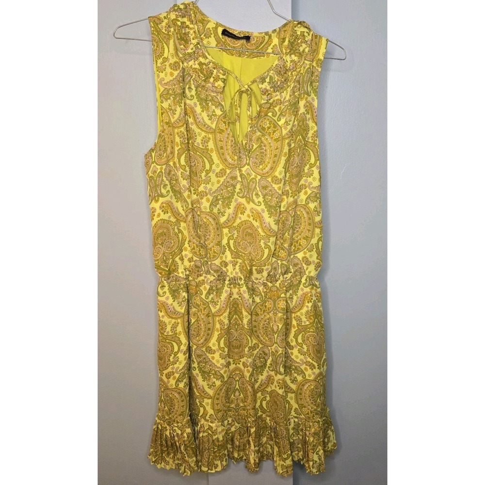 BANANA REPUBLIC Women's Sleeveless Dress Size Large ‎  Yellow & Green Paisley